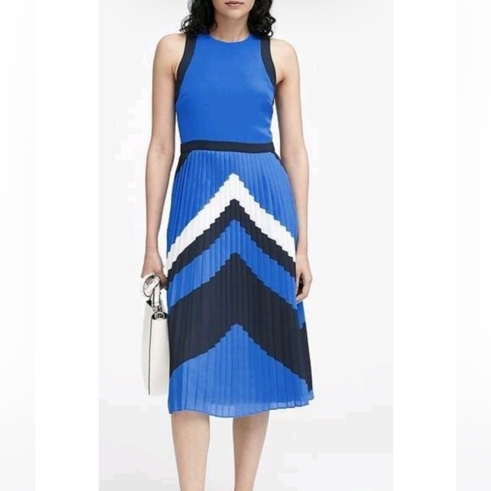 Banana Republic Color Block Chevron Pleated Midi Dress